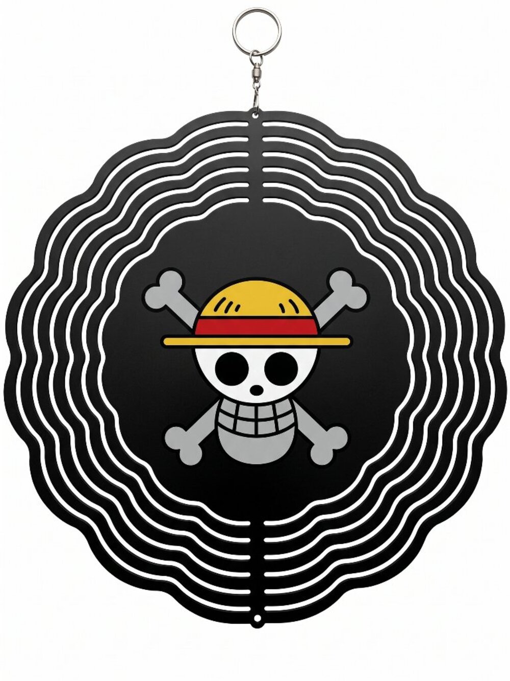 10" One Piece Straw Hat Kinetic Wind Spinner - Hanging Metal Yard Decor